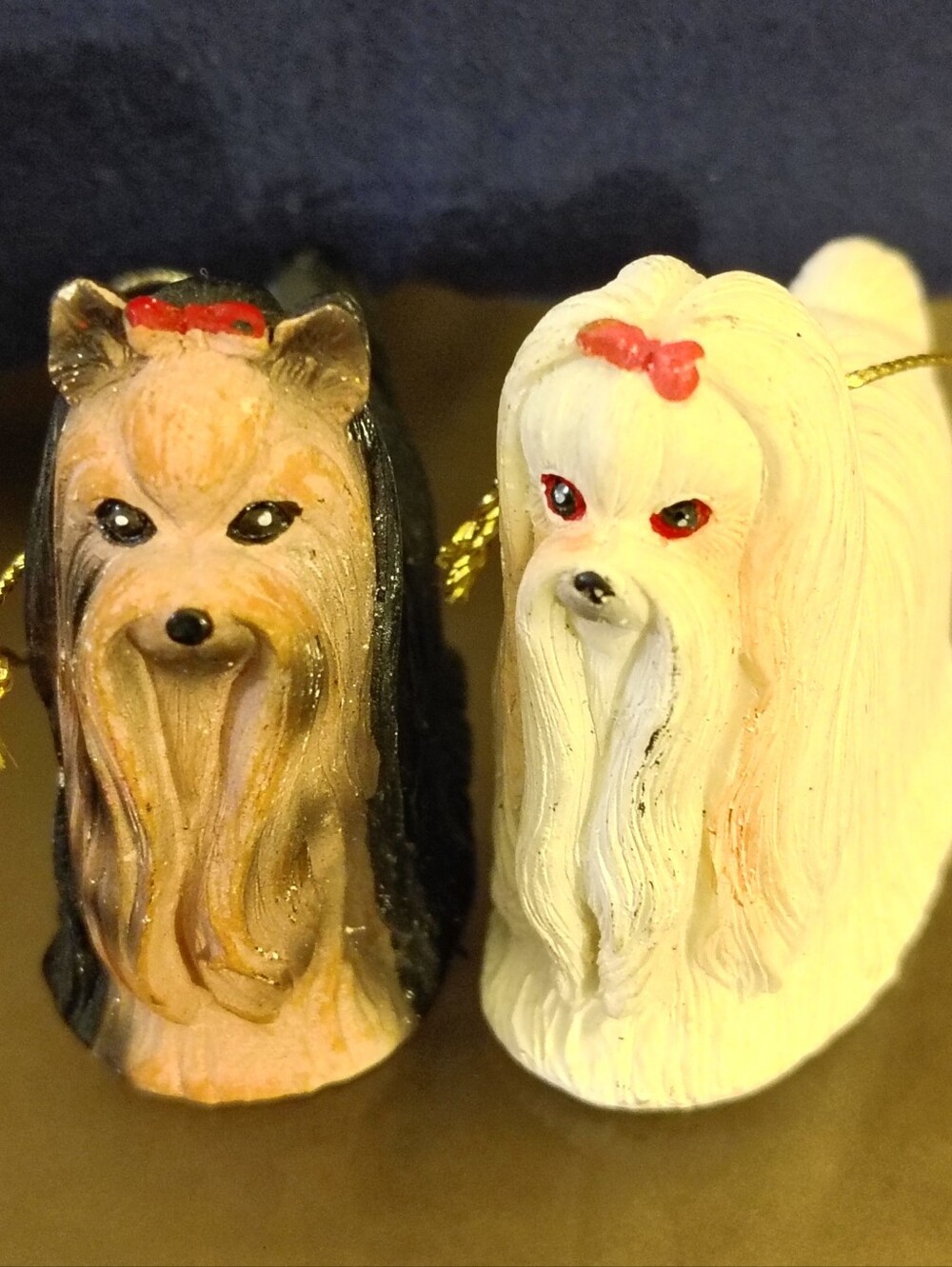 Pair of Adorable Purebred Pup Ornaments (or Display Year Round!) -Yorky&Maltese